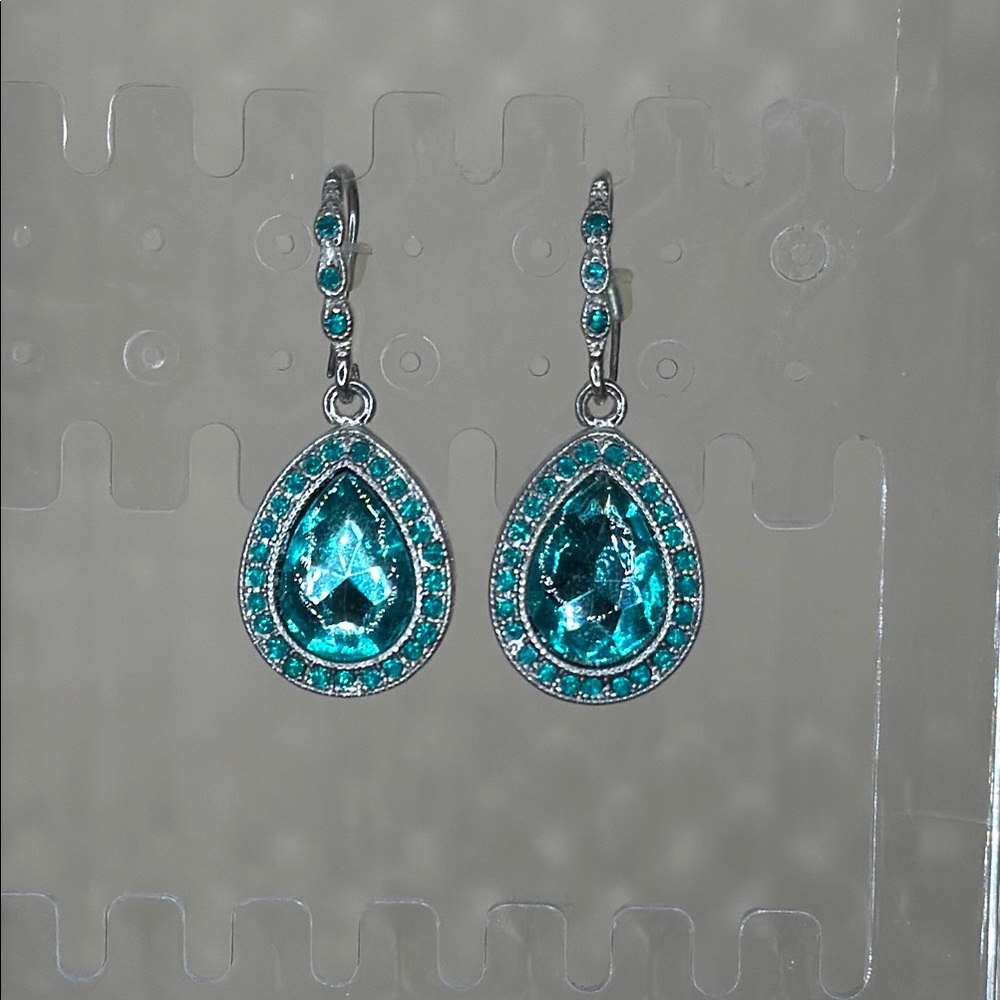 Elegant Teal and Silver Dangle Earrings